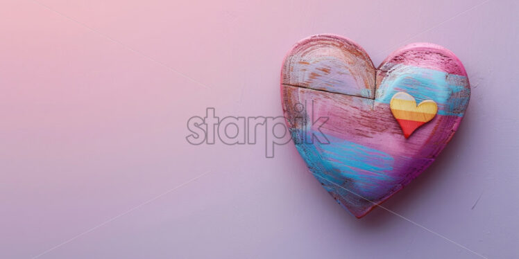 Wooden heart in pink blue colours delicate - Starpik