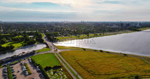 VIDEO Aerial drone view of Amager Beachpark seaside public park in Copenhagen, Denmark - Starpik