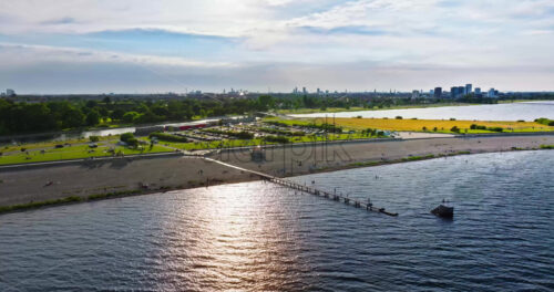 VIDEO Aerial drone view of Amager Beachpark seaside public park in Copenhagen, Denmark - Starpik