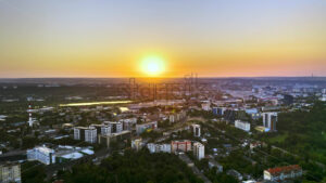 VIDEO Aerial drone view of Chisinau, Moldova at sunrise - Starpik