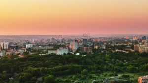 VIDEO Aerial drone view of Chisinau, Moldova at sunrise - Starpik