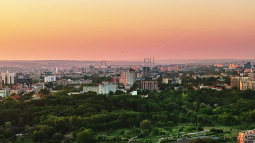 VIDEO Aerial drone view of Chisinau, Moldova at sunrise - Starpik