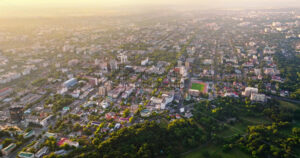 VIDEO Aerial drone view of Chisinau, Moldova at sunrise - Starpik