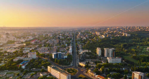 VIDEO Aerial drone view of Chisinau, Moldova at sunrise - Starpik