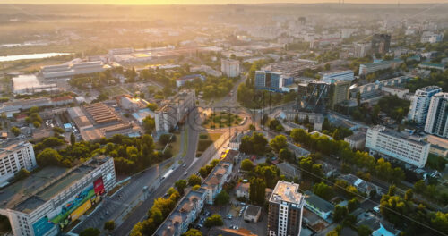 VIDEO Aerial drone view of Chisinau, Moldova at sunrise - Starpik