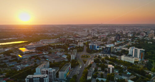 VIDEO Aerial drone view of Chisinau, Moldova at sunrise - Starpik