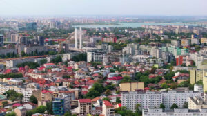 VIDEO Aerial drone view of buildings around the Basarab Overpass bridge in Bucharest, Romania - Starpik