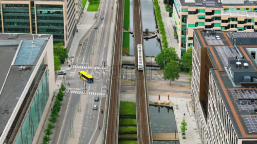 VIDEO Aerial drone view of the Orestad railway station in Copenhagen, Denmark - Starpik