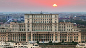 VIDEO Aerial drone view of the Palace of Parliament in Bucharest, Romania at sunset - Starpik