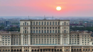 VIDEO Aerial drone view of the Palace of Parliament in Bucharest, Romania at sunset - Starpik