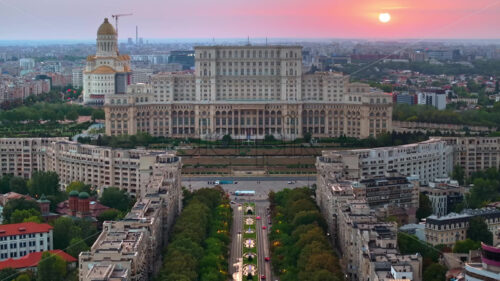 VIDEO Aerial drone view of the Palace of Parliament in Bucharest, Romania at sunset - Starpik