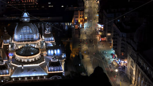 VIDEO Aerial drone view of the Palace of the Deposits and Consignments illuminated in Bucharest, Romania at night - Starpik