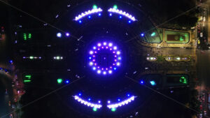 VIDEO Aerial drone view of the illuminated Bucharest fountains in Romania, at night - Starpik