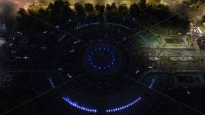 VIDEO Aerial drone view of the illuminated Bucharest fountains in Romania, at night - Starpik