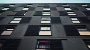 VIDEO Low angle view of the Robert Jacobsen Kollegiet student dormitory in Copenhagen, Denmark - Starpik