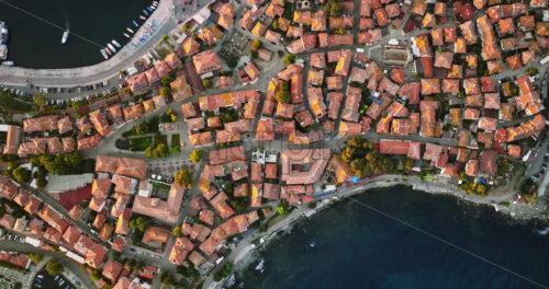 Royalty free stock footage Aerial drone view of the old town Nessebar, Bulgaria at sunset - Starpik