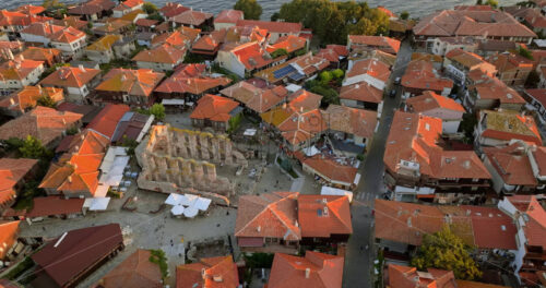 Royalty free stock footage Aerial drone view of the old town Nessebar, Bulgaria at sunset - Starpik