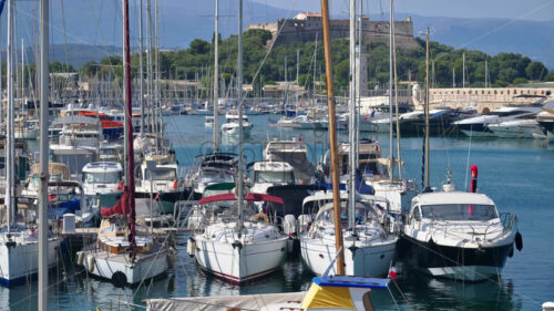 Royalty free stock footage Many boats docked in the Port Vauban in Antibes, France - Starpik