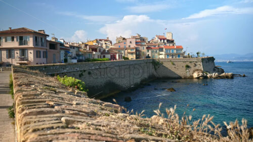 Royalty free stock video View of different buildings on the coast in Antibes, France - Starpik