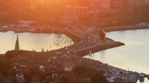 Royalty free video Aerial drone view of the old town Nessebar, Bulgaria at sunset - Starpik