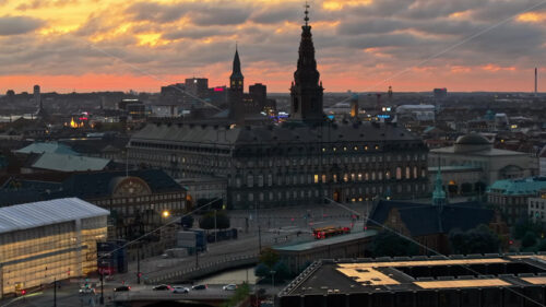 Video Aerial drone view of the Church of Our Saviour in the city centre of Copenhagen, Denmark at sunset - Starpik