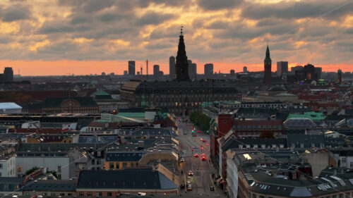 Video Aerial drone view of the Church of Our Saviour in the city centre of Copenhagen, Denmark at sunset - Starpik