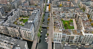 Video Aerial drone view of the Teglholmen peninsula in the South Harbour of Copenhagen, Denmark - Starpik