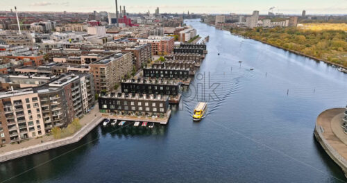 Video Aerial drone view of the Teglholmen peninsula in the South Harbour of Copenhagen, Denmark - Starpik