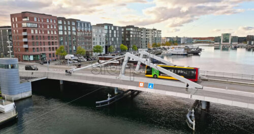 Video Aerial drone view of the Teglholmen peninsula in the South Harbour of Copenhagen, Denmark - Starpik