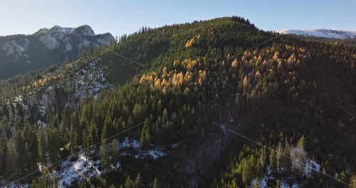 Video Aerial drone view of a little snow on the Carpathian Mountains, near Brasov, Romania - Starpik