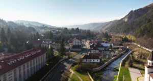 Video Aerial drone view of the commune in Brasov County, Transylvania, Romania - Starpik