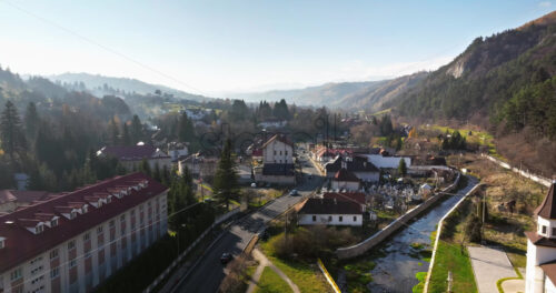 Video Aerial drone view of the commune in Brasov County, Transylvania, Romania - Starpik