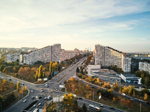 Aerial shot of Gates of the City at sunset. Blue sky with clouds. Chisinau, Moldova - Starpik