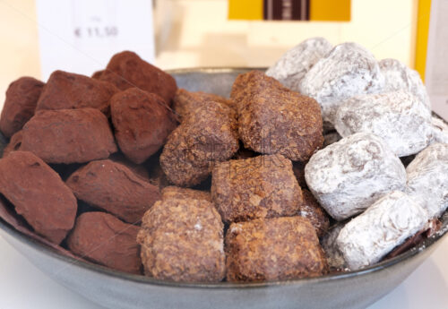 Belgian sweets in showcase of the store in Brussels, Belgium - Starpik