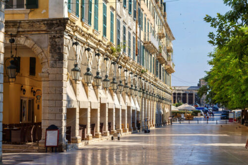 Big tourist street of Corfu city, Greece. Daylight view - Starpik