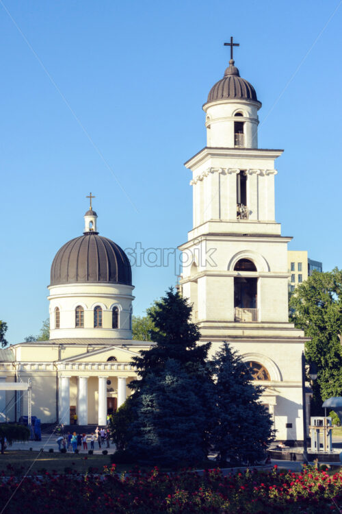 Chisinau cathedral and bell tower lighted by the sun in a summer day, Moldova - Starpik