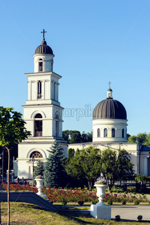 Chisinau cathedral and bell tower lighted by the sun in a summer day, Moldova - Starpik