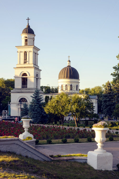 Chisinau cathedral and bell tower lighted by the sun in a summer day, Moldova - Starpik