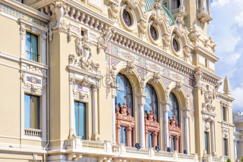 Daylight sunny view to a museum facade with classic ornaments drawings - Starpik