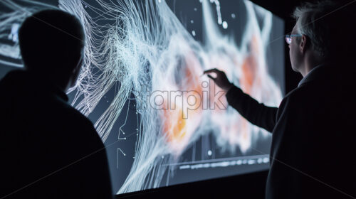 Doctor at a science comference presenting quantum computer data - Starpik