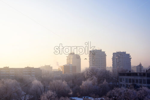 Early morning view on frozen Chisinau city - Starpik