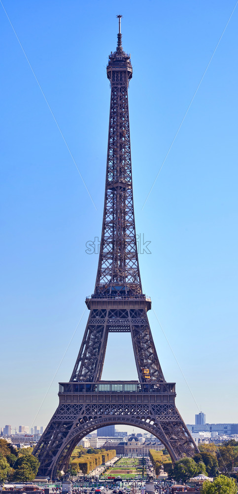 Eiffel Tower at daylight from far view. Close-up shot. Paris, France - Starpik