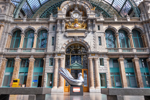 Famous Antwerp Central station interior with unique design. Belgium landmarks - Starpik