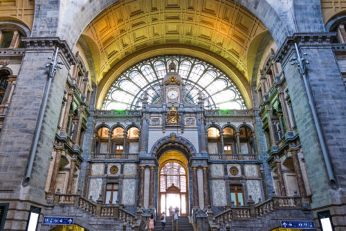 Famous Antwerp Central station interior with unique design. Belgium landmarks - Starpik