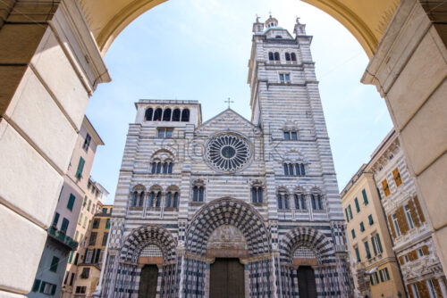 Genoa Cathedral at daylight. View from bottom. Genoa, Italy - Starpik