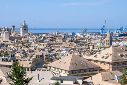 Genoa city from top view at daylight. Clear sky. Place for text. Italy beauties - Starpik