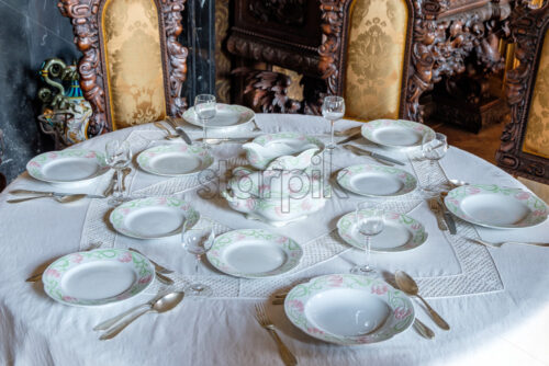 LOMBARDY, ITALY – AUGUST 03, 2018: Villa Monastero interior with old architecture objects. Varenna town - Starpik