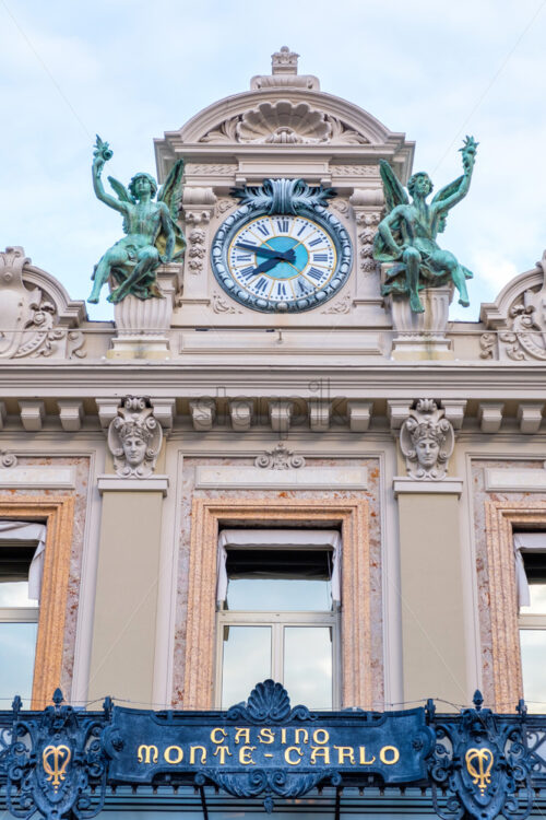 MONACO, FRANCE – AUGUST 08, 2018: Monte Carlo Casino facade at sunset. Close up shot - Starpik