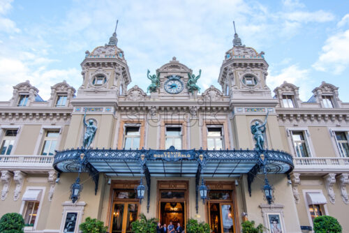 MONACO, FRANCE – AUGUST 08, 2018: Monte Carlo Casino facade at sunset. Close up shot - Starpik