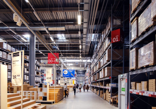 PARIS, FRANCE – 4 OCTOBER 2018: Ikea Market warehouse and deposit. People go shopping - Starpik